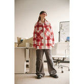 Unisex Jacket Polo Collar Jacket Men's and Women's Loose Plaid Jacket